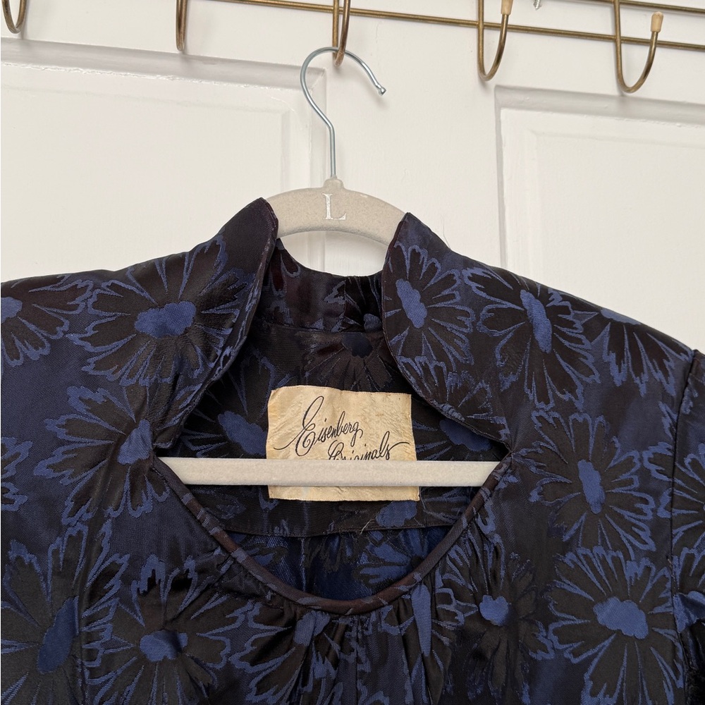 Vintage Eisenberg Elegant Black and Blue Floral Midi Dress - Picture 5 of 11